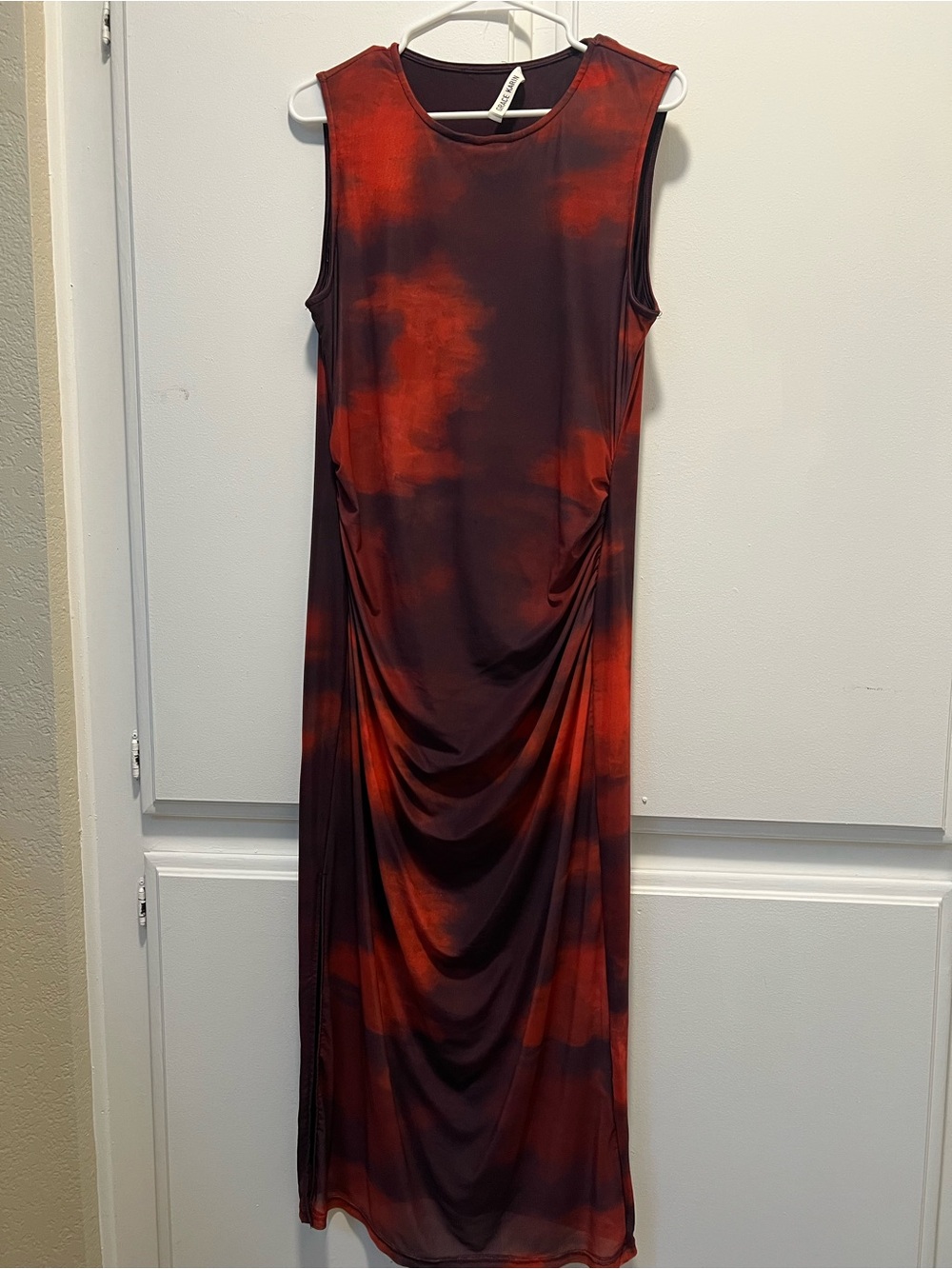 Sleeveless Red-Maroon-Burgundy RuchedMaxi Dress